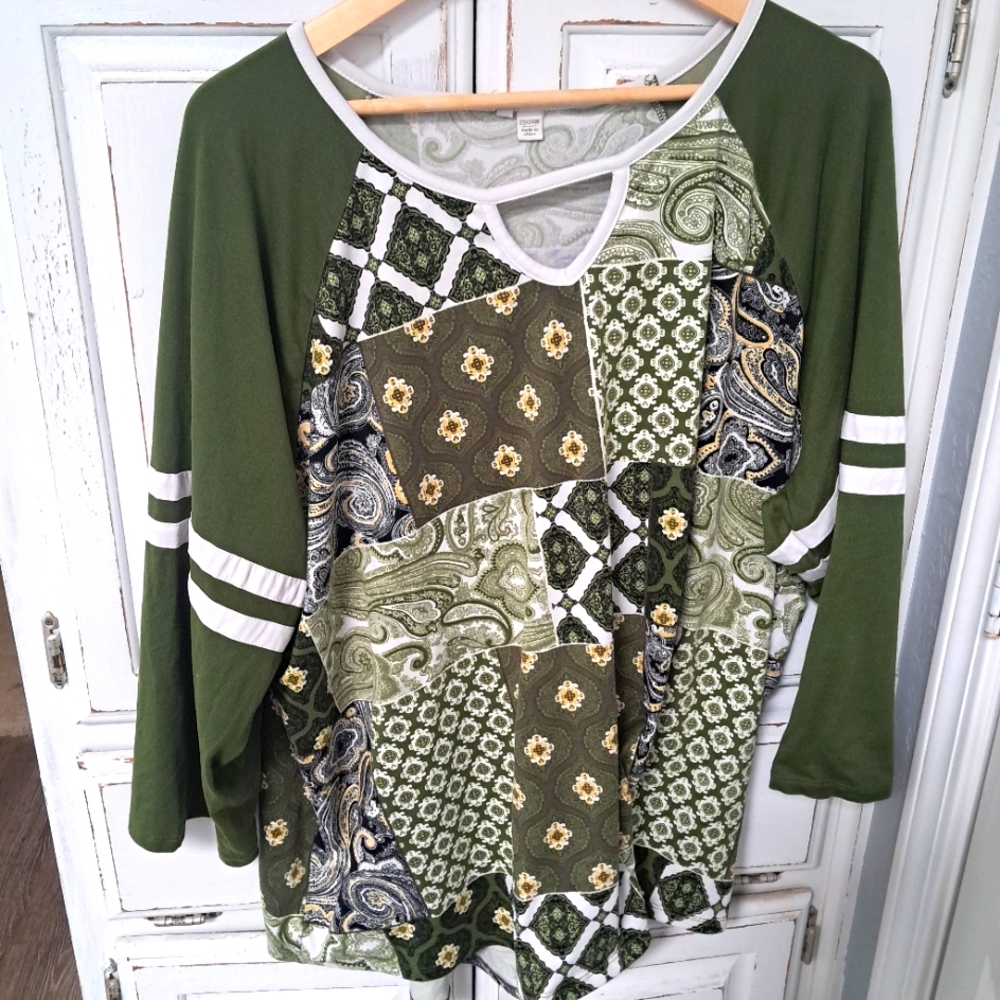 Olive Patchwork Women's Blouse 22/24w